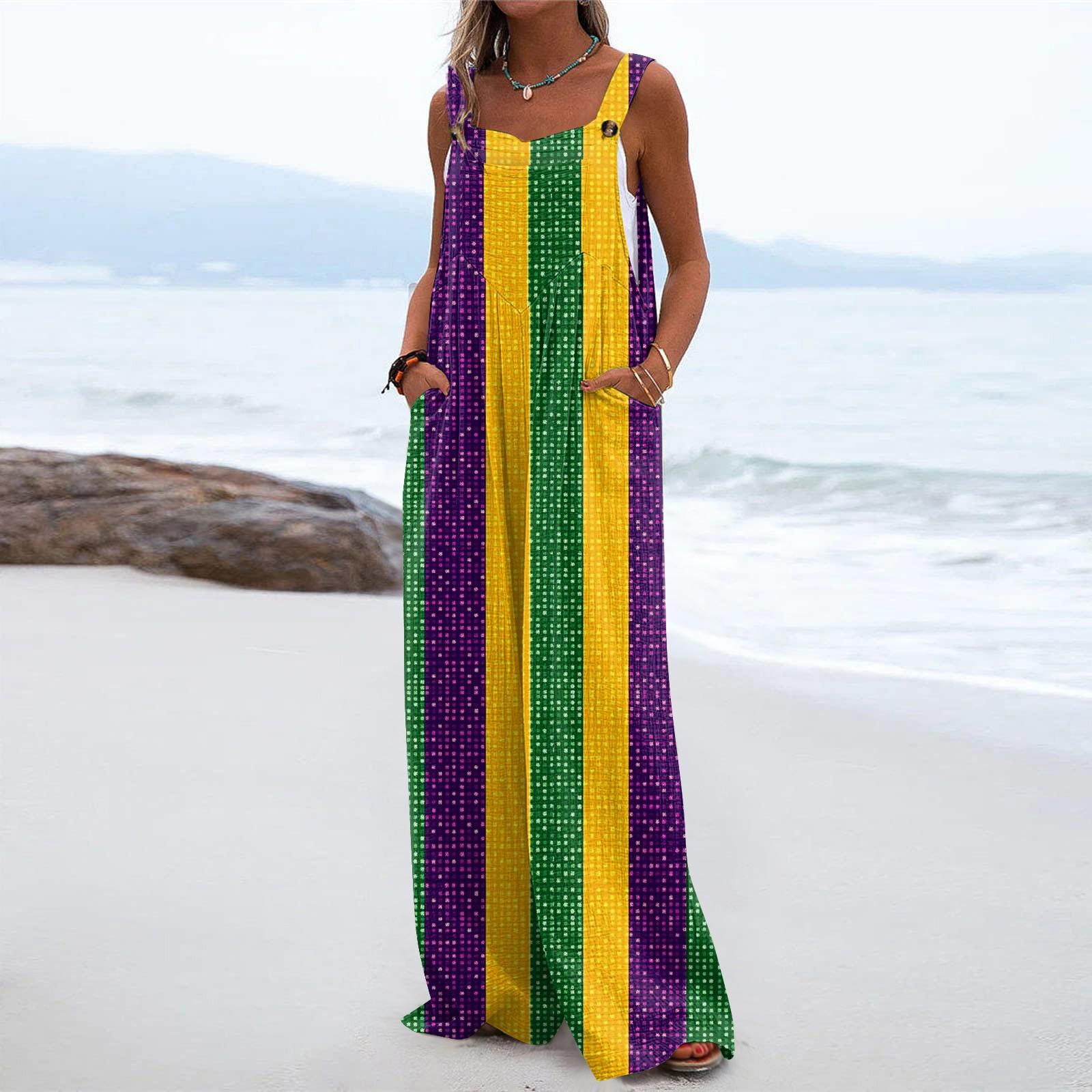 

Широкі комбінезони для жінок. Повсякденний вільний комбінезон без рукавів із принтом і ґудзиками. Довгі брючні комбінезони з кишенями XL жовтий