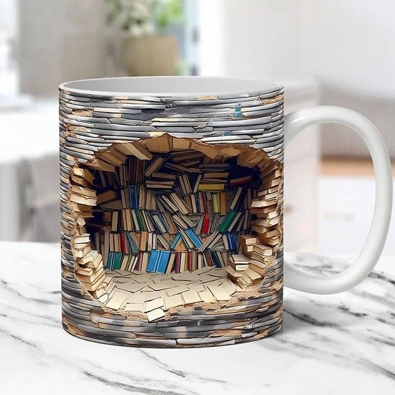 3D Library Bookshelf Ceramic Mug Cup Creative Book Shelf Multi-Purpose Coffee Mugs Home Table Decoration Friends Gift