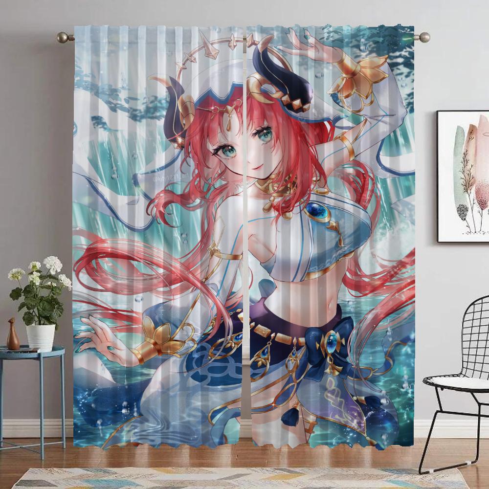 Genshin Impact Curtains for Living Room Curtain Home Interior Curtains 2 Pieces Shades Halloween Decoration Partition Kitchen