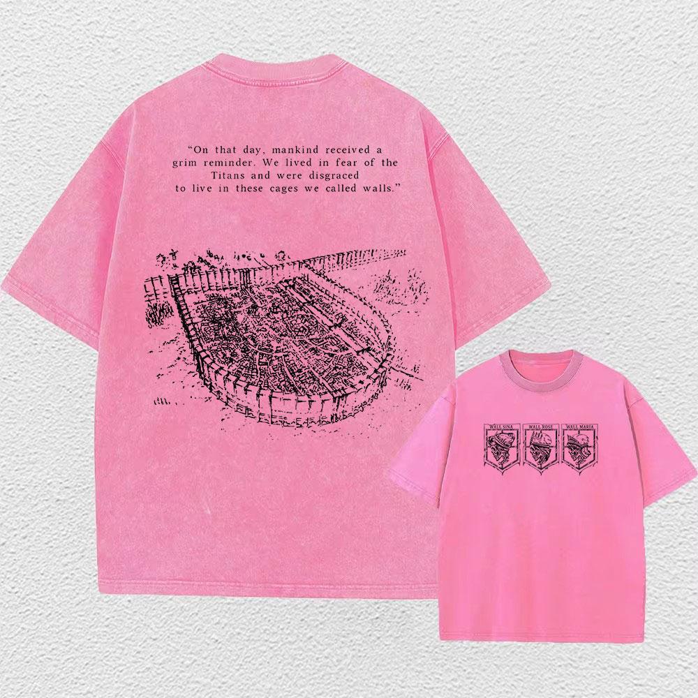 Colored Washed T-shirt Printed Retro Harajuku Top with Anime Attack Titan Graphics Neutral Summer Cotton Loose