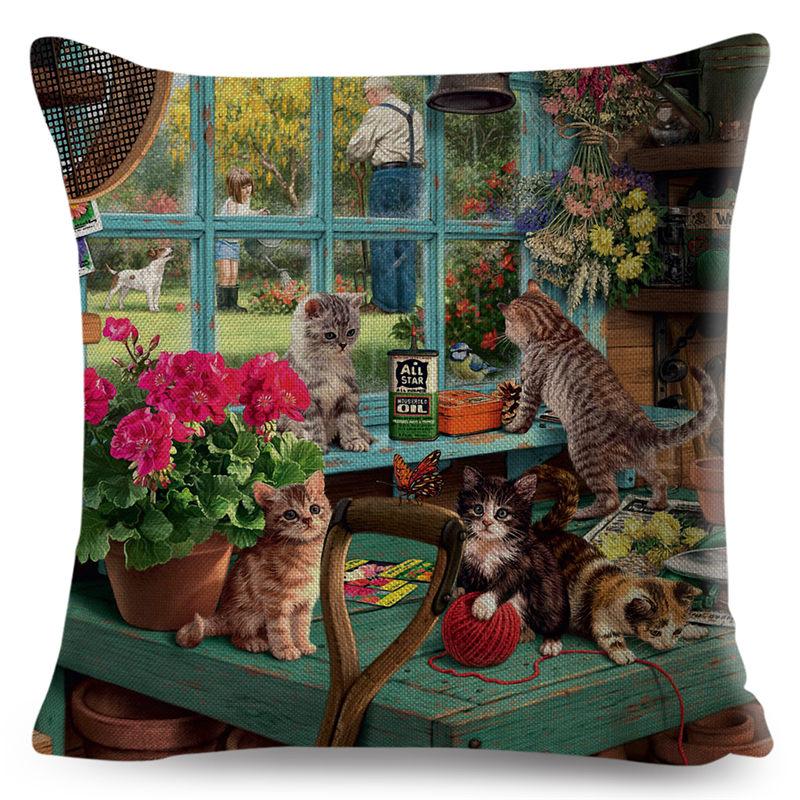 Cute Book Cat Party Cushion Cover Decor Cartoon Animal Pillowcase Printing Cojines Polyester Pillow Case  for Sofa Home 45x45cm