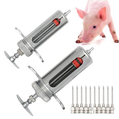 Jeringas Veterinarias de Metal de 20ml 50ml Inyector para Cerdo Ganado Oveja con Agujas Herramientas Veterinarias para Animales Alimentador de Medicina para Ganado