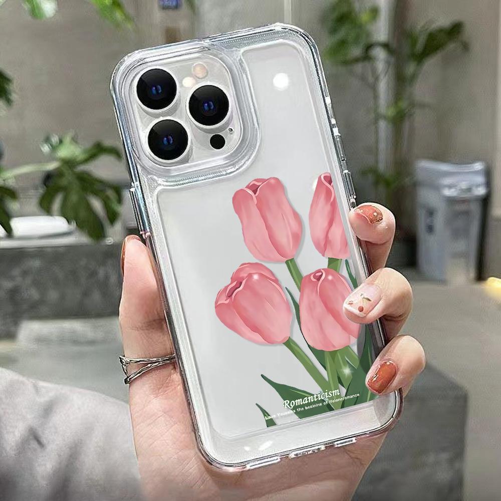 Tulip Flower Phone Case For iPhone 14 Pro Max Case For iPhone 11 12 13 Pro Max XR 7 8 14 15 Plus XS Max X SE Soft Clear Cover