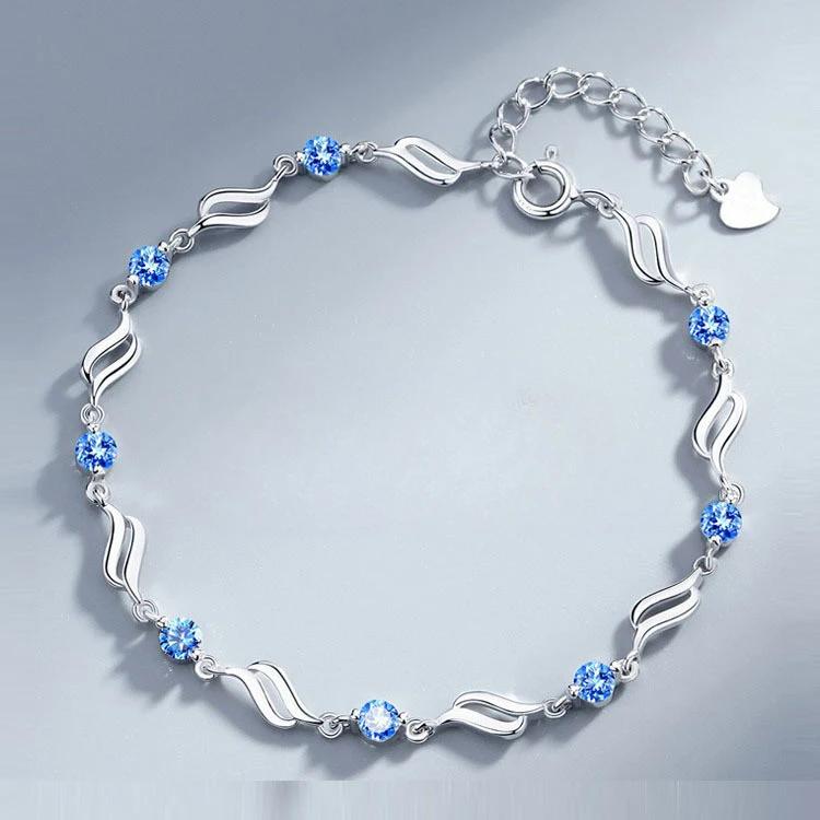 925 Silver Heart Shaped Bracelet For Women Retro Versatile Pink Crystal Charm Bracelets Party Jewelry