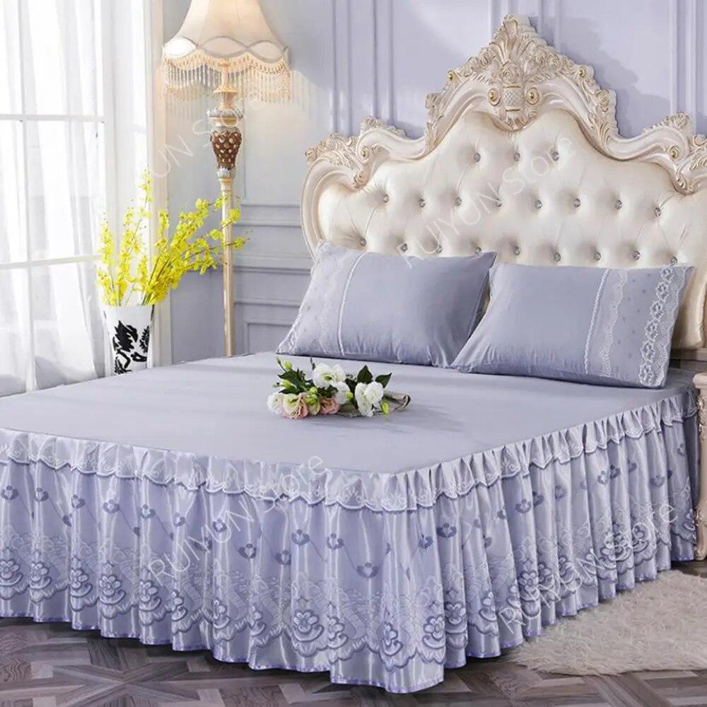 Princess Lace Bed Skirt Floral Embroidery Bed Skirt Non-slip Bed Cover Queen King Bedspread Bedding Mattress Cover Bedding Decor