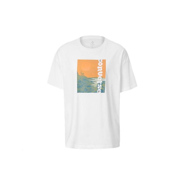 (WMNS) Converse landscape Alphabet Printing Short Sleeve White Women s 10019568-102 XL