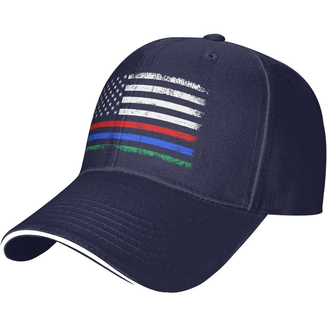 Thin Blue Red Green Line Flag Baseball Cap Adjustable Polyester Distressed Trucker Hat Adult Adjustable