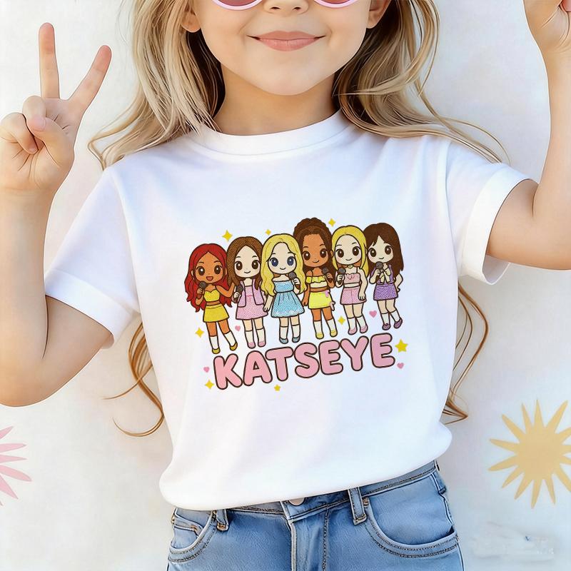 Kids Streetwear Y2K Tees Tops Music Singer Katseye T Shirt Boys Girls Short Sleeve Cartoon T-shirt Summer Children's Clothing