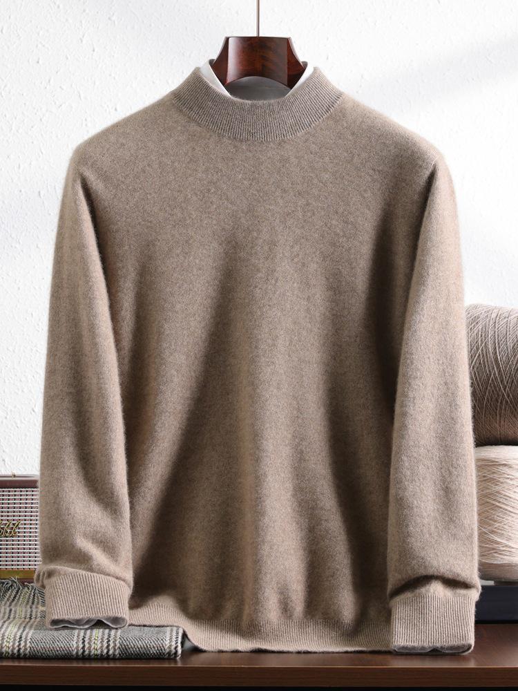 Men's 100% Pure Mountain Half-Cashmere High Neck Knit Sweater - Thickened for Autumn/Winter