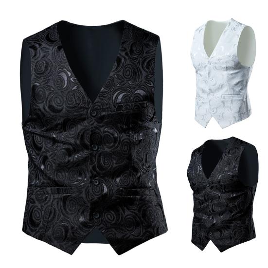 Männer Weste Mantel Ärmellos Blumendruck Formale Slim Fit Strickjacke Hochzeit Party V-ausschnitt Plus Größe Einreiher Bräutigam Weste Männer Kleidung