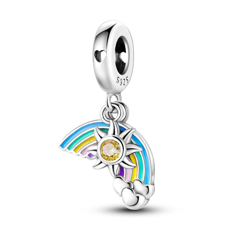 Multi Color Charms Fit Fashion Original Bracelets 925 Silver Colorful Zircon Rainbow Bead Love Heart Clip Charm DIY Jewelry