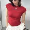 Crop Top Letter Printed Black T-shirt Short-sleeved Pattern T-shirt