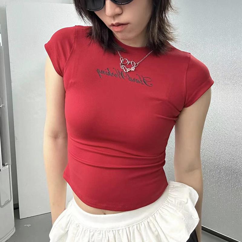 Crop Top Letter Printed Black T-shirt Short-sleeved Pattern T-shirt