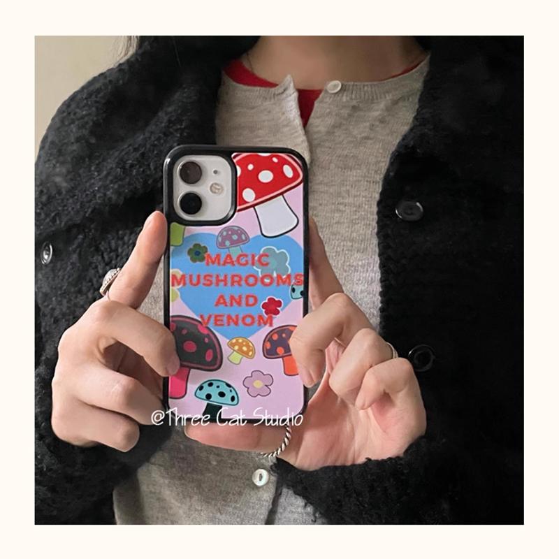 

INS Cool Korean Mushroom English Alphabet Phone Case For iPhone 16 15 14 13 12 11Pro Max Plus Y2k Matte Advenced Anti Fall Cover For iPhone 11 Promax