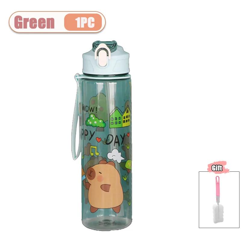 1-10PCS Capybara Straw Cup Cute Cartoon Water Bottle with Carry Strap Leakproof Portable Outdoor Drinking Cup Sports Bottle