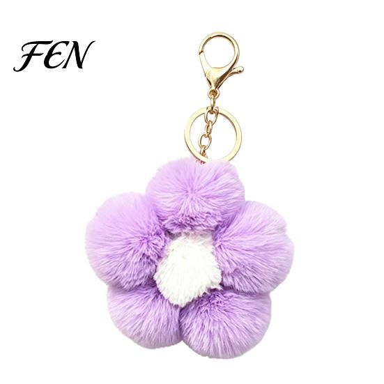 Flower Bag Charm Plush Keychain for Handbags, Five-petal Charm, Soft Fluffy Backpack Hanging Accessory Women Ornament