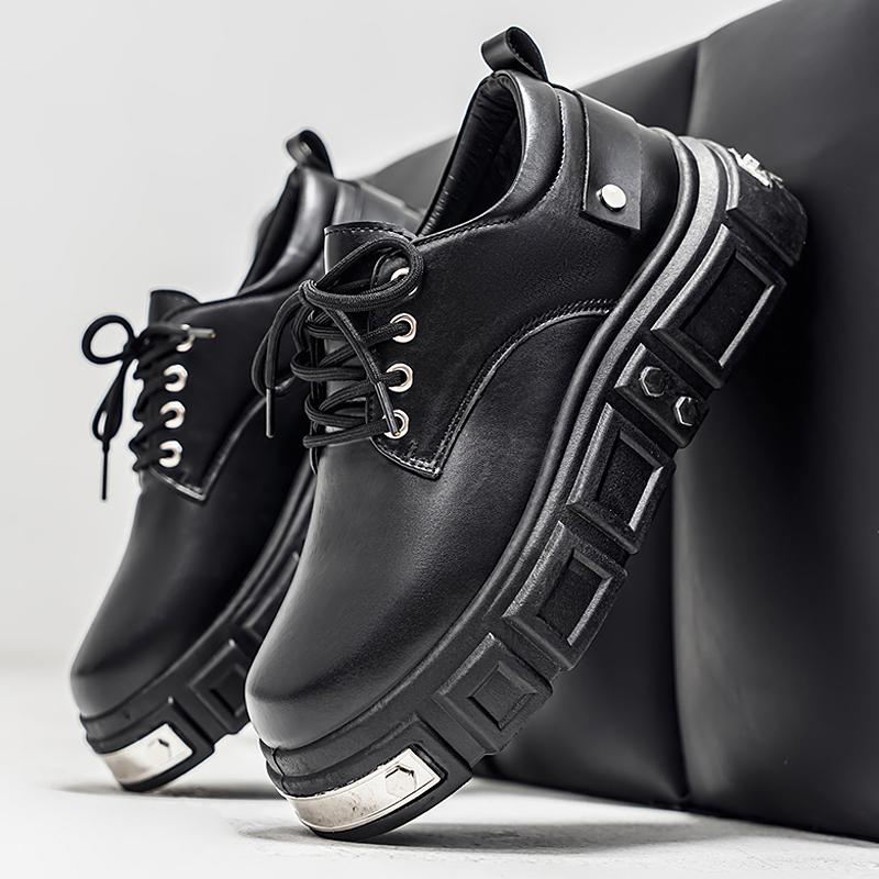 Men Platform Derby Shoes British Style Casual Genuine Leather Shoes Personalized Metal Design Fashion Thick Sole Footwear 39-44
