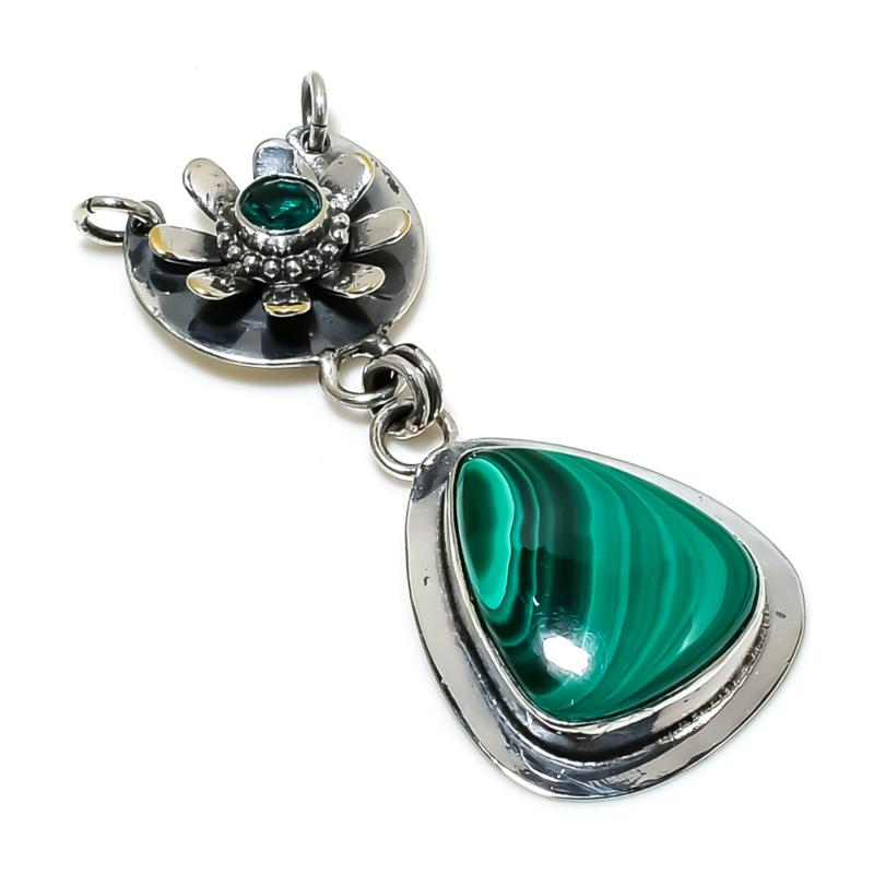 Malachite Gemstone Pendant 925 Sterling Silver- Handmade Design, Everyday Wear Jewelry, Unique Malachite Pendant Birthday Gifts