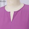 ZANZEA Women Casual V-Neck Loose 3/4 Sleeve Plain Long Dress