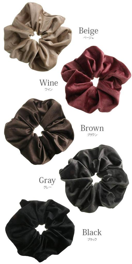 Kobe Vingtaine VINGTAINE Velour Voluminous and Black Scrunchie, Oversized, Big, Gorgeous, Trendy, Ponytail, HS-144-BK -