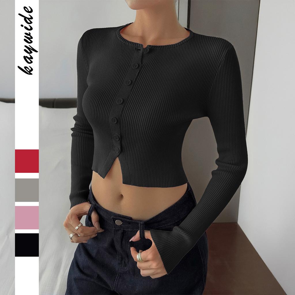 Elegant style long-sleeved button bottoming shirt wool weaving women's clothing 2025 autumn and winter