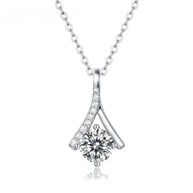 

Классический 925 пробы серебро D Цвет 1CT настоящий кулон из муассанита ожерелье для женщин свадьба помолвка ювелирные украшения подарок