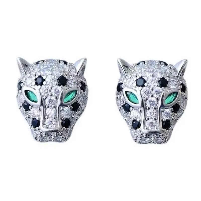 Luxury Leopard Stud Earrings with Green Eyes - Glittering Animal Design, 18K Golden Plated, Stainless Steel Posts, Perfect for Evening Parties & Banqu