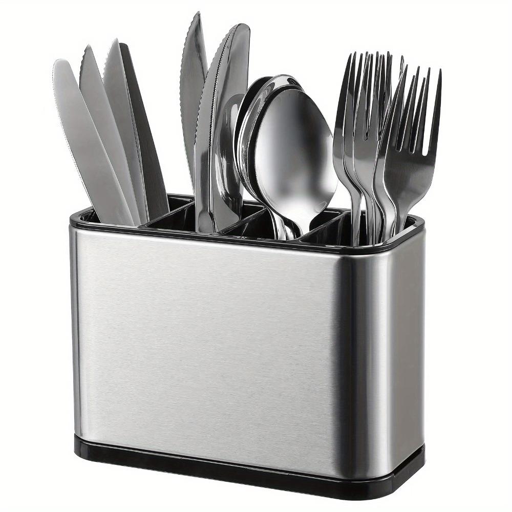 1Pc Stainless Steel Cutlery Holder with 4 Compartments, Rustproof Organizer for Kitchen Counter, Large Capacity Utensil Storage
