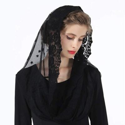 Meier Bruidssluier dames hoofddoek bruidssjaal zwart crème kant hoofddecoratie