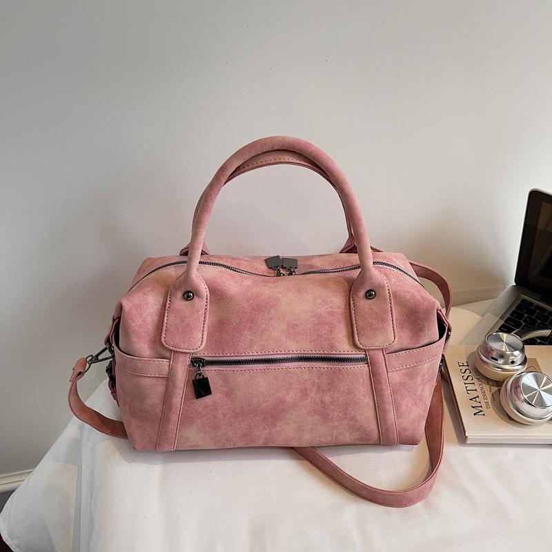 Vintage Faux Leather Duffel Bag Women's Fashion Shoulder Tote with Dual Handle and Practical Design