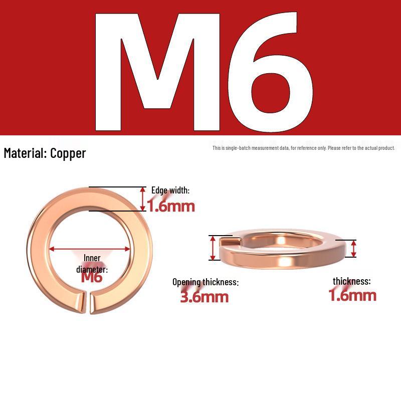 Pure Red Copper All-Copper Spring Washer, Bronze Round Washer Screw Metal Washer GB93