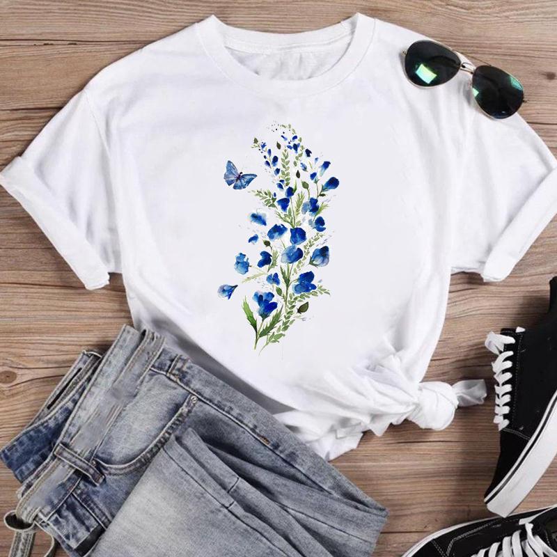 Tisk Camper Flower Vintage Móda Ženy Kreslený Krátký rukáv Grafika T Top Letní košile Trička Běžné Dámské Tričko