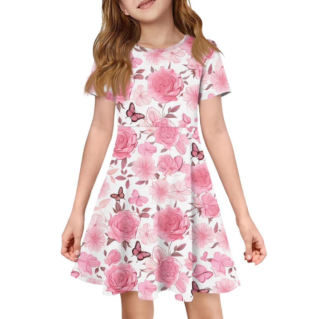 Dívčí letní šaty Barva & Potisk Krátký rukáv Šaty s kapsou Neformální šaty Krátký rukáv Párty šaty Velikonoční den