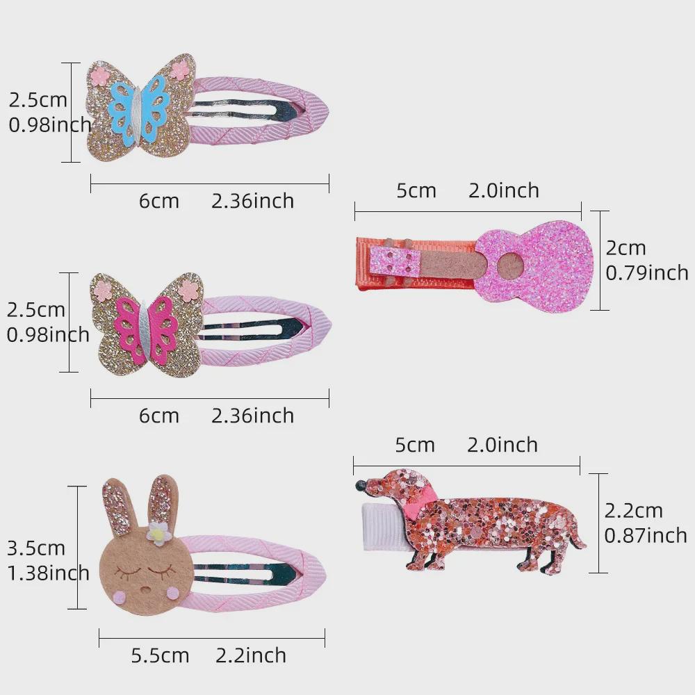 Children's Glitter Animal Hair Accessories: Bunny, Butterfly, Guitar, Puppy BB Clips
