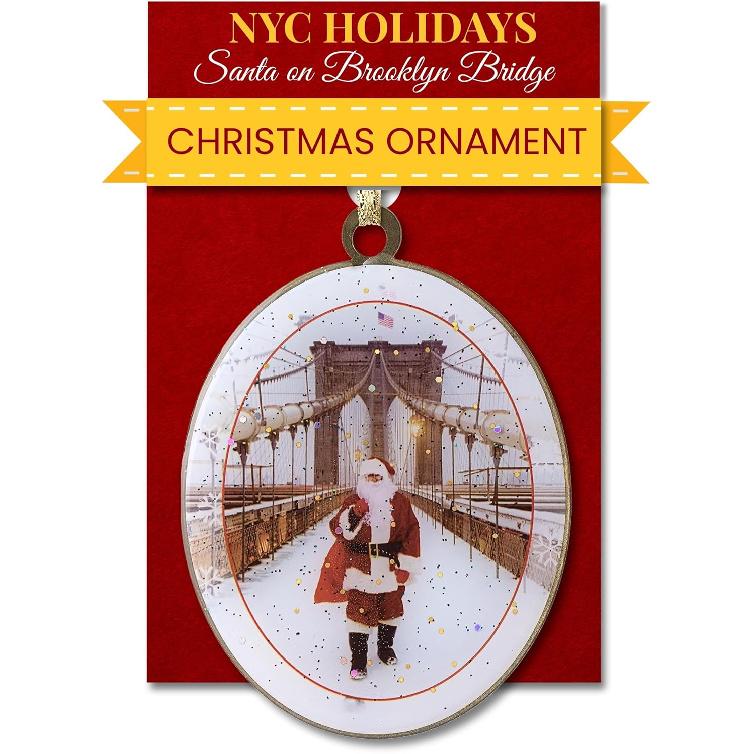Brooklyn Bridge Snow New York Ornament - NYC Holiday Collectible, Double-Sided Brass with Glitter and Epoxy, Gift-Boxed, 2.5 x 3 Inch by ArtMalore