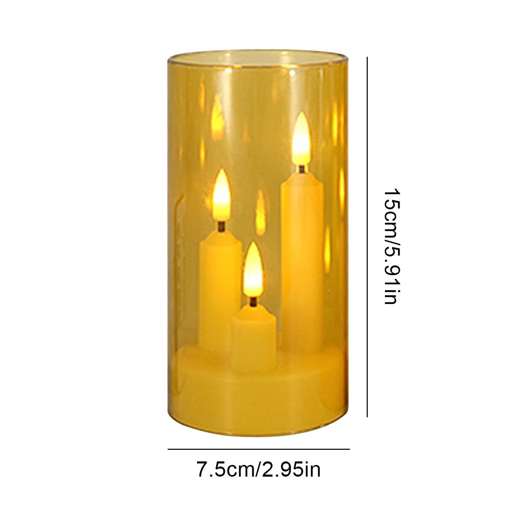 2Pcs LED Electronic Candles Lights with RC Acrylic Glass Candle Light Three-Wick Pillar Candles for Wedding Christmas Room Decor