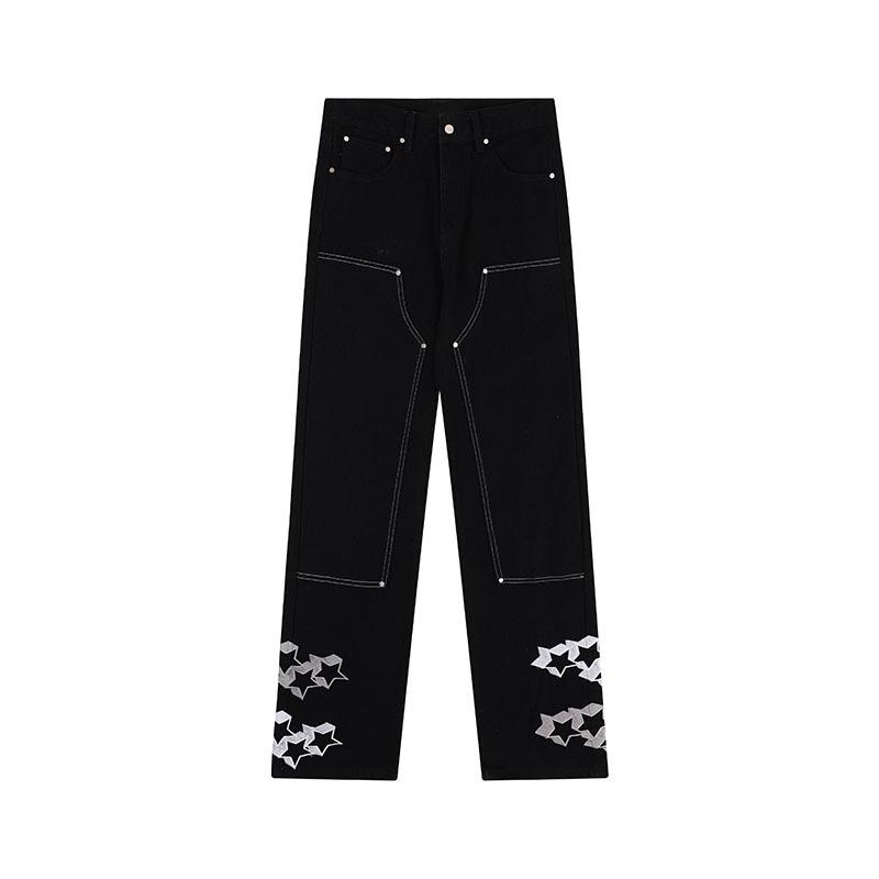 Men's Star Embroidered Casual Jeans - High Street, Loose Fit, Hip Hop Style