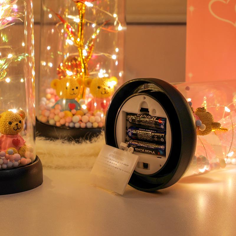 Romantische Rosenstrauß-Nachtlampe - Konserviertes Blumenornament für den Valentinstag oder das Qixi-Fest