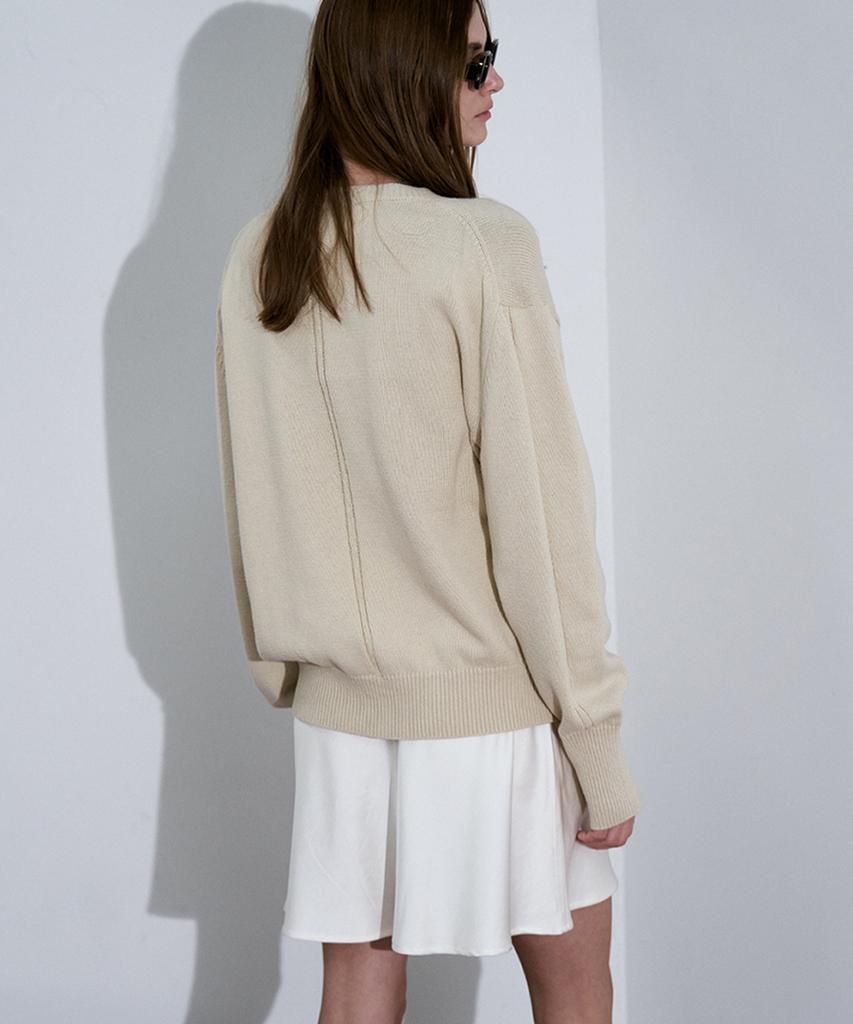 SIGREAT V-Neck Cotton Knit Pullover_Oatmeal