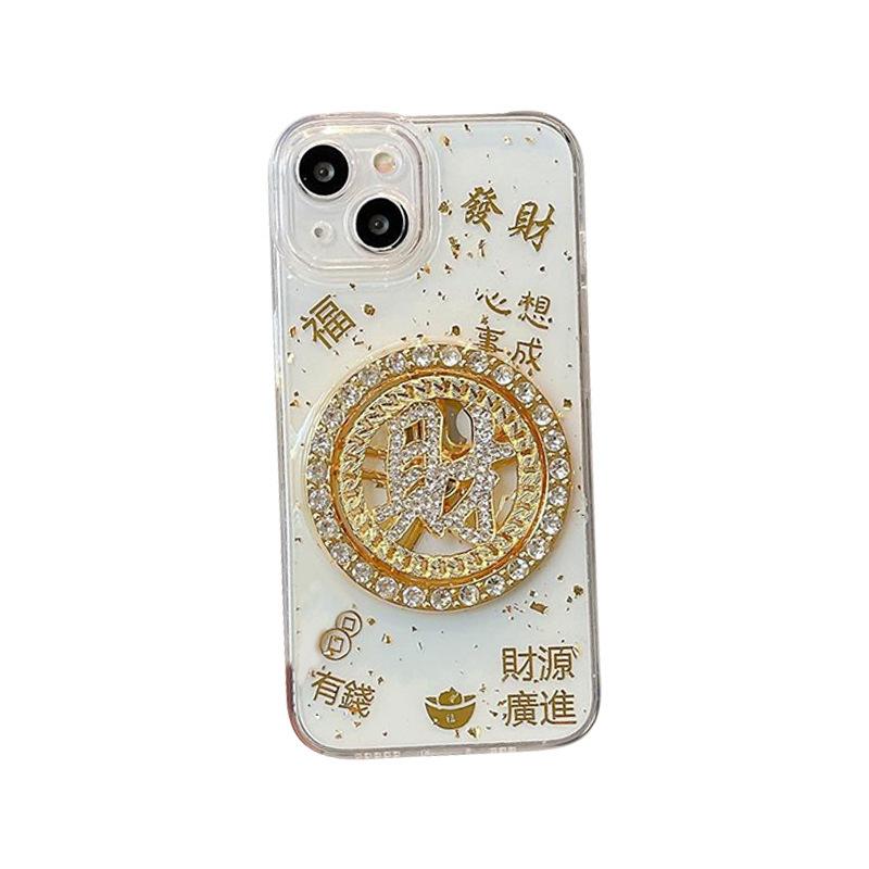 For Apple 17promax Rotating Money Phone Case for IPhone 16 Plus Fortune Gold Foil 14 Transparent Dropping Adhesive 15