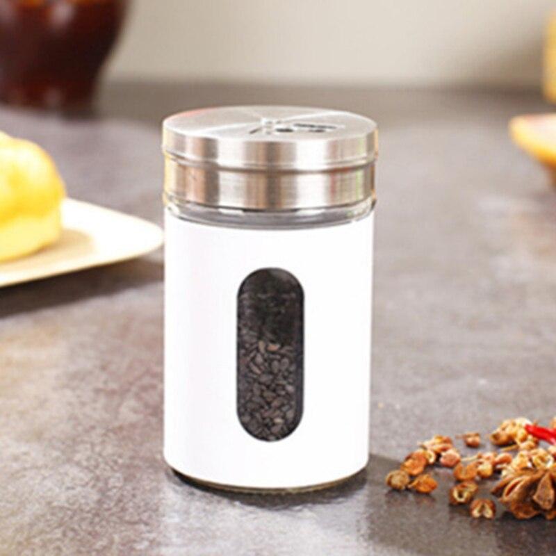 Stainless Steel Seasoning Jars Glass Spreading Bottle Barbecue Seasoning Pot Pepper Bottle Toothpick Holder Salt Shaker Rotating