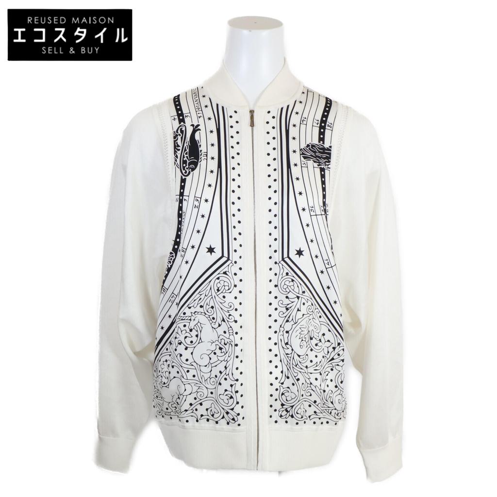 Hermes [Good condition/Domestic Regular/2011 Production] 3H2801D8 MARTIVS Silk Zip-up Blouson/ Jacket 34 White / blackUsed