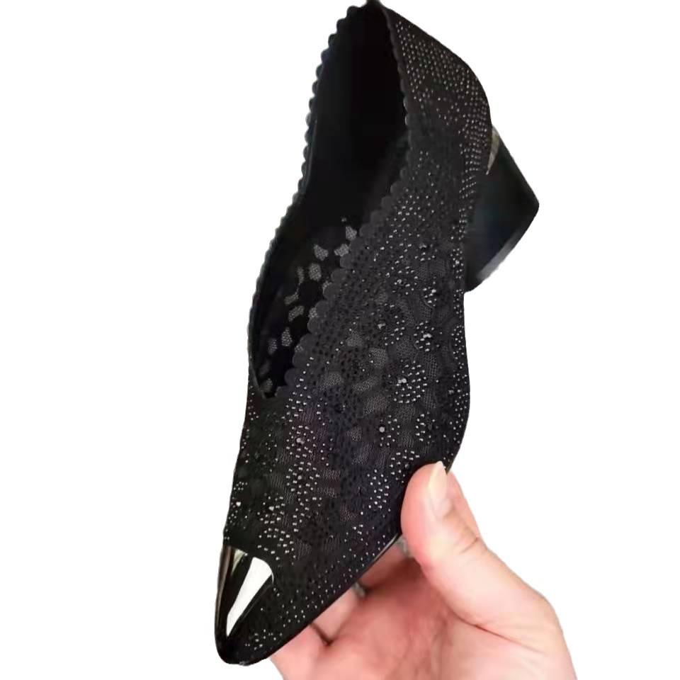 Pantofi de modă Primăvară și Toamnă Stras Toc înalt gros Vârf ascuțit Plasă Ajurată Pantofi de modă pentru femei