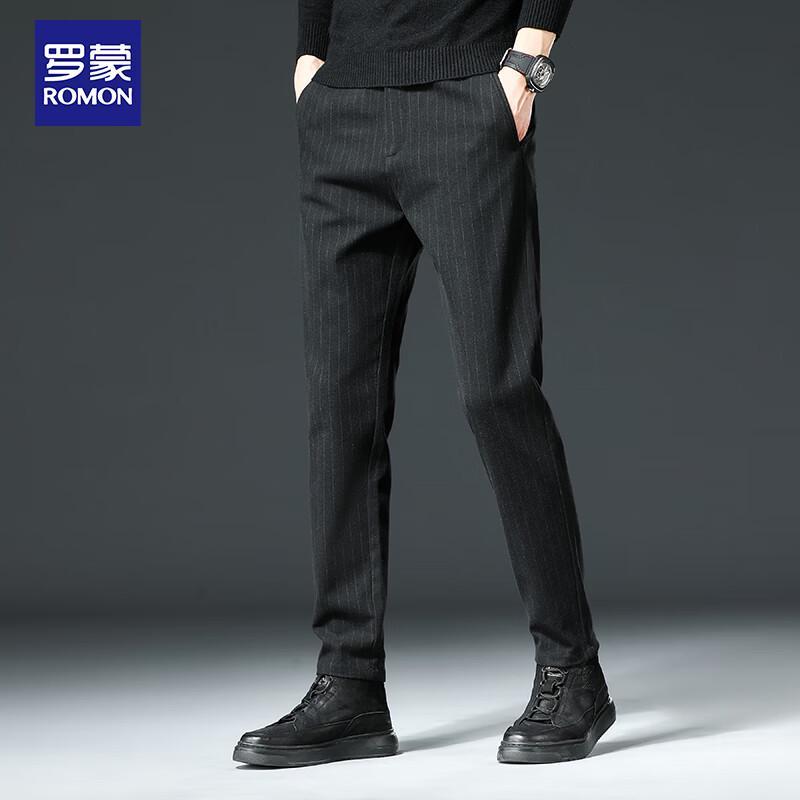 

ROMON Men s KZ30 Striped Straight-Leg Casual Business Trousers 32