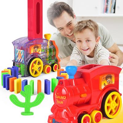 Domino Train Toy Set Rally Electric Train Model with 60 Pcs Colorful Domino Game Building Blocks Car