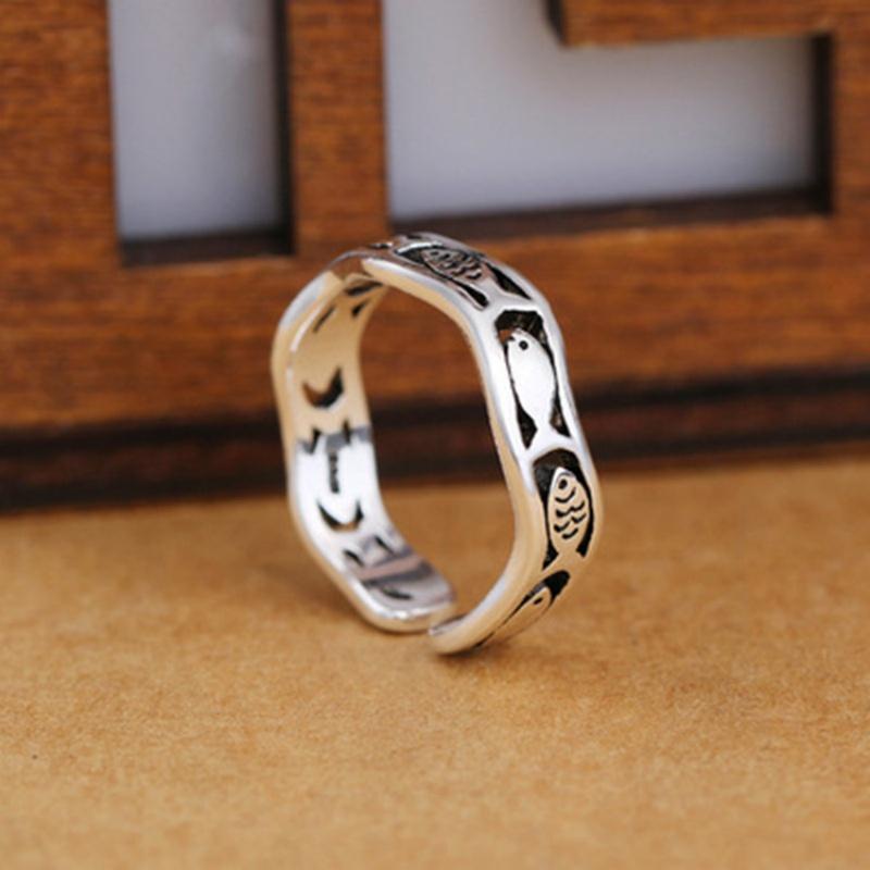 

Buyee 925 Sterling Silver Ring Finger Cute Fish Simple Open Ring for Woman Man Fashion Animal Fine Jewelry Circle with Box resizable
