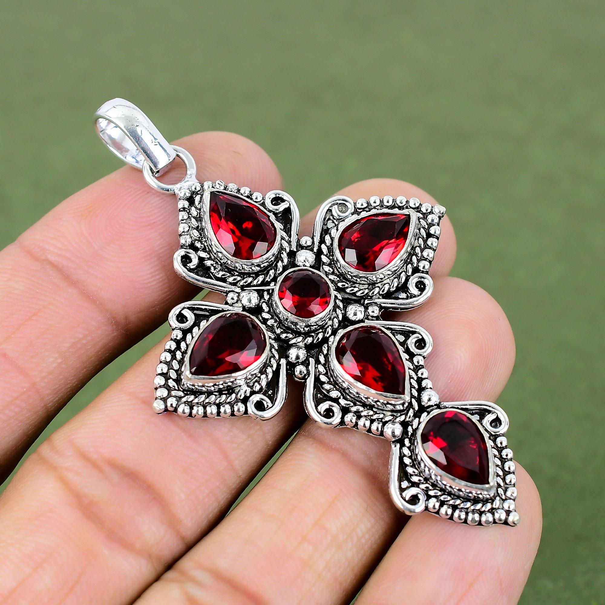 

Ювелирный кулон ручной работы из стерлингового серебра 925 пробы с мозамбикским гранатом 2,64 дюйма