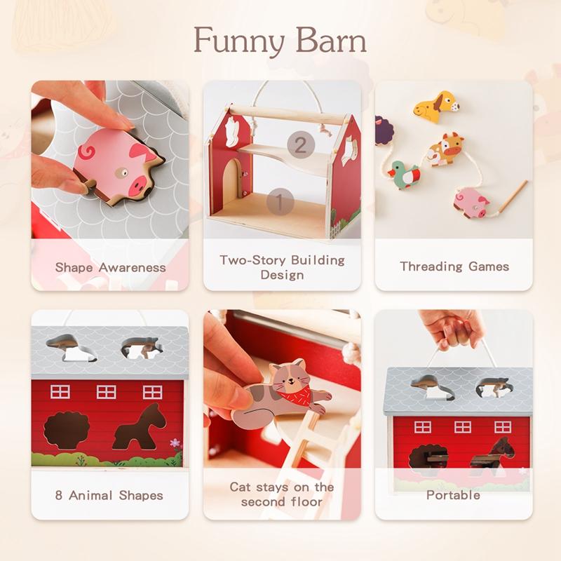 Wooden Simulated Farm Setting Scene Toys  Baby Thread Toy Shape Pairs Multiple And Functional Toys Nursery Decoration Baby Gift