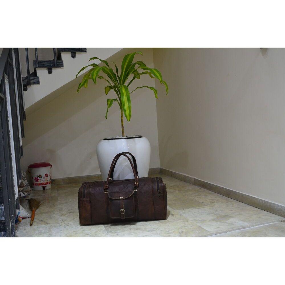 Vintage Genuine Bag Goat Leather Gym Travel Luggage Duffle Weekend Overnight