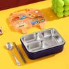 304 Stainless Steel Insulated Lunch Box with Handle - Cartoon Style, Three Compartments, Sealed Bento Box for Students and Work Meals.